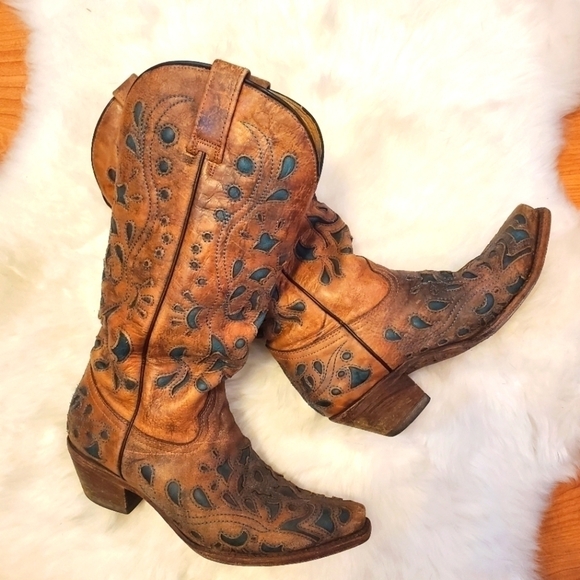 CORRAL Laser Eched Leather Cowboy Boots sz. 6.5 - Picture 8 of 8
